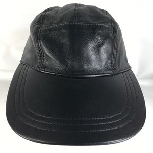 Burberry London Black Leather Front Pocket Button SnapBack Hat